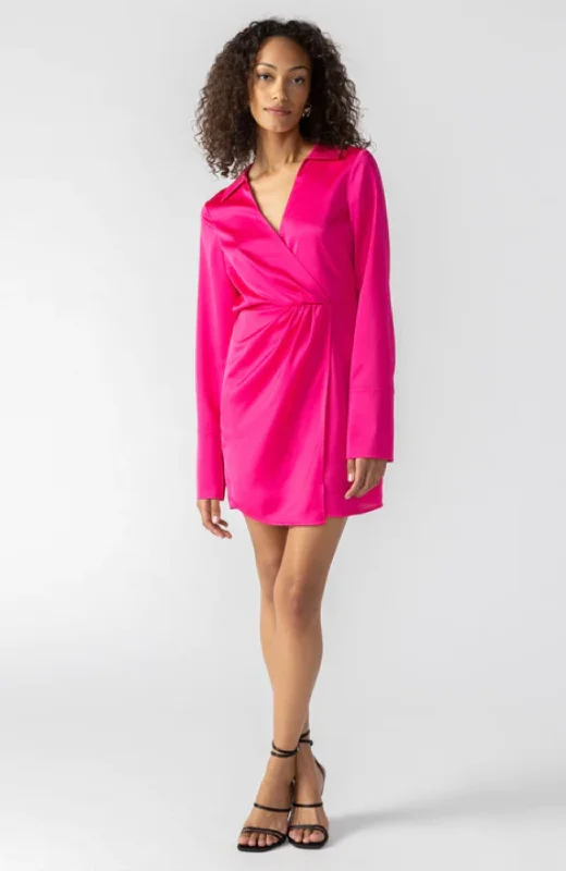 Sanctuary - Cuff Detail Satin Wrap Dress Party unclassified dresses