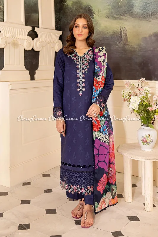 Dark Blue Lawn Salwar Kameez Discounted unclassified dresses