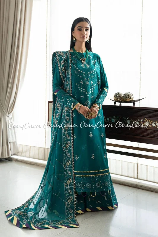 Dark Green Lawn Pakistani Suit Discounted unclassified dresses