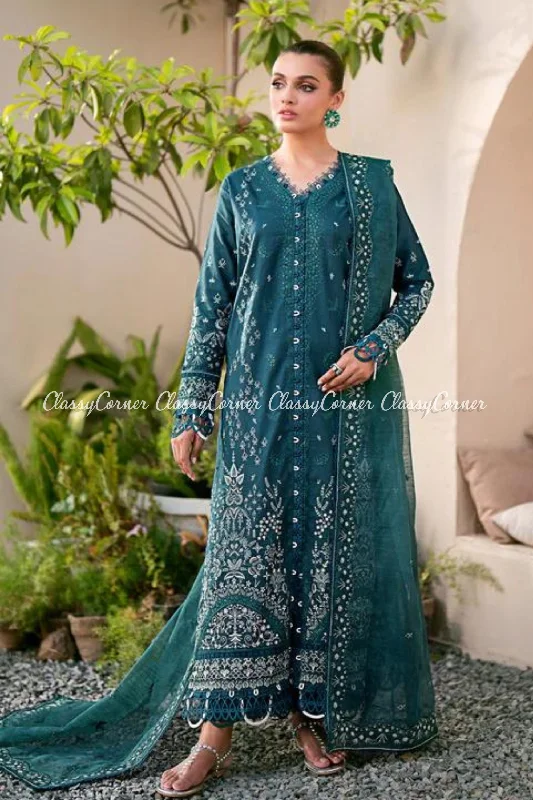 Dark Green Lawn Readymade Suit One-shoulder unclassified dresses