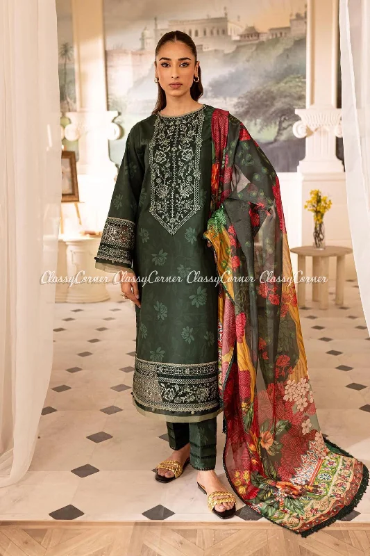 Dark Green Lawn Salwar Kameez Summer unclassified dresses