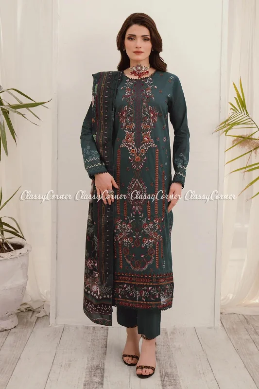 Dark Green Lawn Semi Formal Suit A-line unclassified dresses