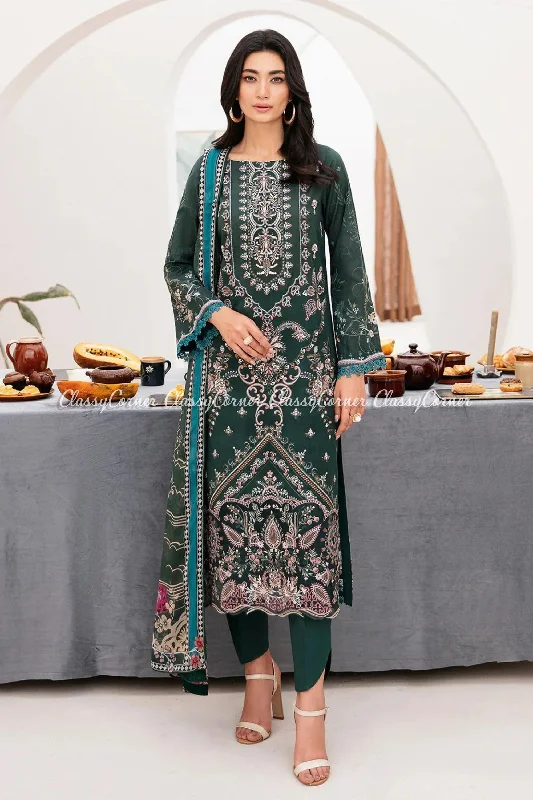 Dark Green Semi Formal Lawn Suit Engagement unclassified dresses