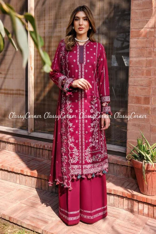 Magenta Lawn Embroidered Pakistani 3PC Outfit Sexy unclassified dresses