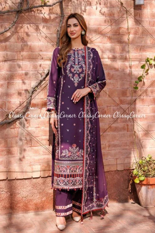 Dark Purple Lawn Embroidered Pakistani Suit Beaded unclassified dresses