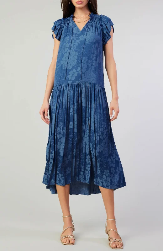 Current Air - Ditsy Jacquard Ruffled Neck Dress Luxury unclassified dresses