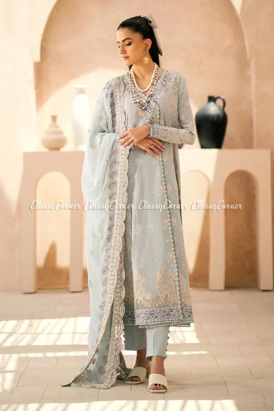 Dove Grey Lawn Pakistani Suit Flowy unclassified dresses