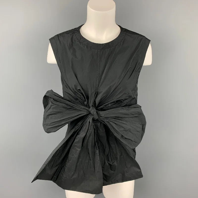 DRIES VAN NOTEN Size 10 Black Tafeta Polyester Sleeveless Bow Dress Top Color block unclassified dresses