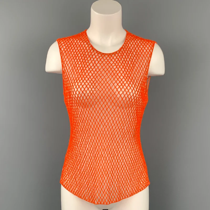 DRIES VAN NOTEN Size 6 Orange & Nude Polyester Mesh Beaded Sleeveless Dress Top Silk unclassified dresses