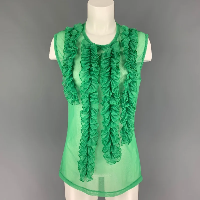 DRIES VAN NOTEN Size L Green Polyamide Ruffled Sleeveless Dress Top Stylish unclassified dresses