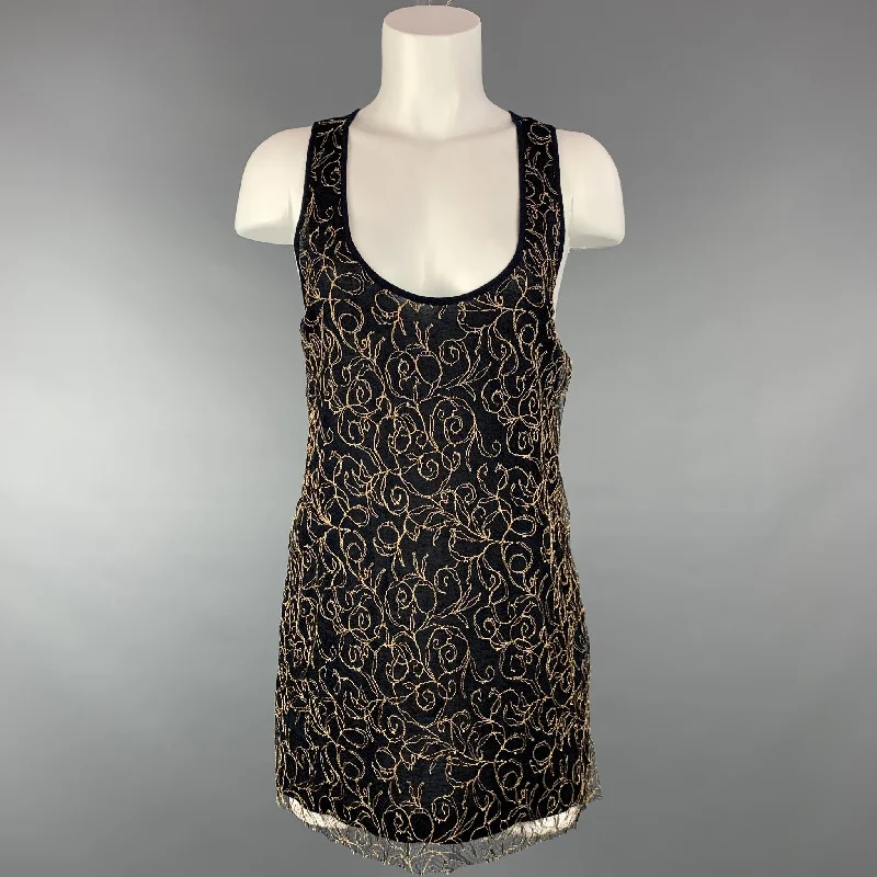 DRIES VAN NOTEN Size S Navy & Beige Viscose Blend Dress Top Lace unclassified dresses