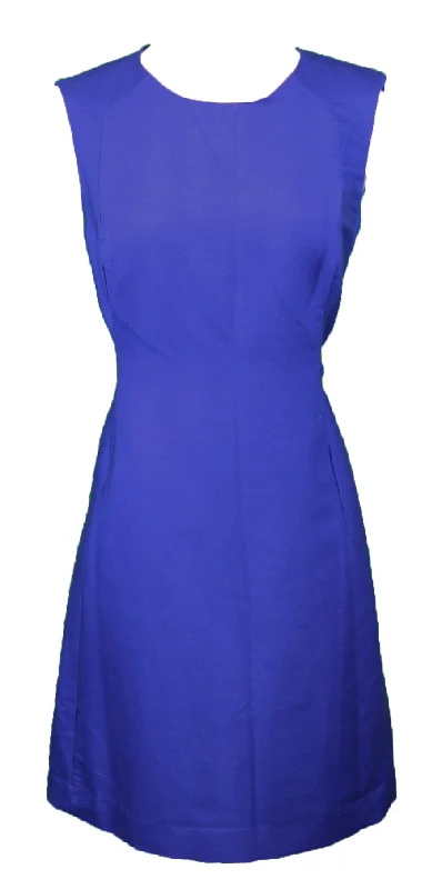 ELIZABETH MCKAY Blue Sleeveless Crewneck Julia Shift Dress 5078 $285 NWT Ruched unclassified dresses