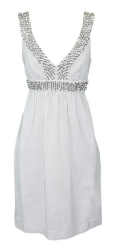 ELIZABETH MCKAY White Rhinestone Empire Waist Virginia Dress 5062 Sz 0 $285 NWT Festival unclassified dresses