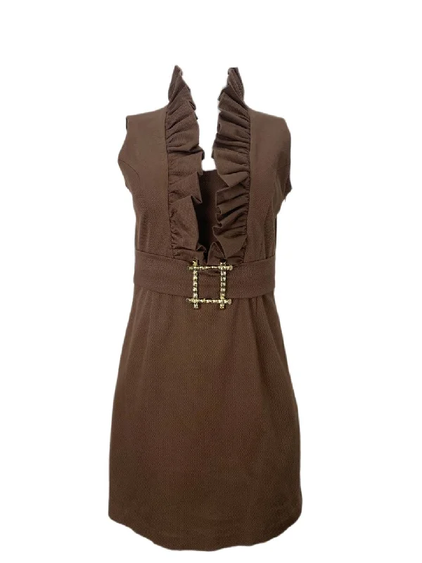 ELIZABETH MCKAY Women's Brown Belted Dress #426 NWT Cocktail unclassified dresses