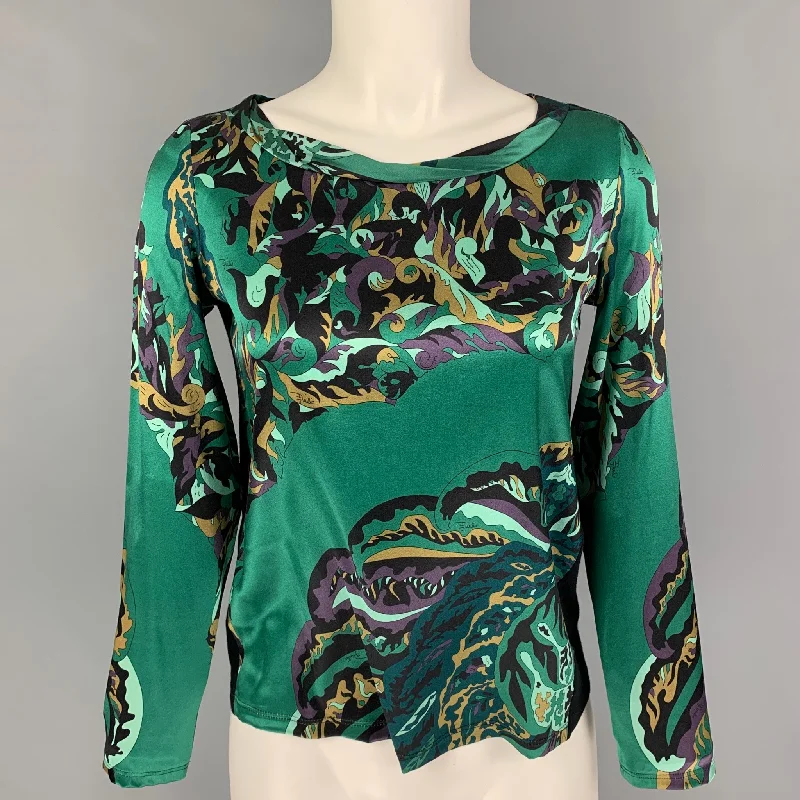 EMILIO PUCCI Size 4 Green Multi-Color Silk Abstract Dress Top Floral unclassified dresses