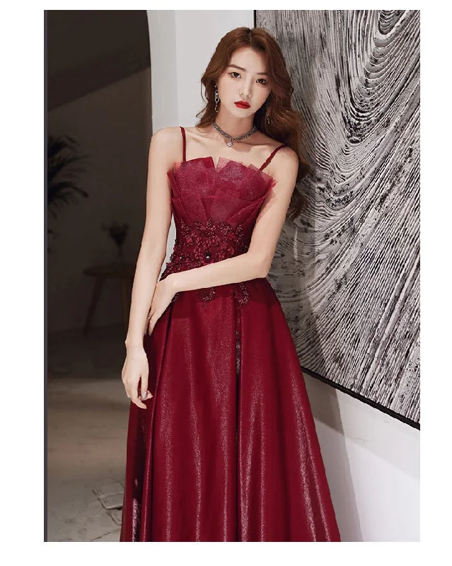 Engagement Strap Evening Dress Simple Atmosphere Wine Red Bold pattern unclassified dresses