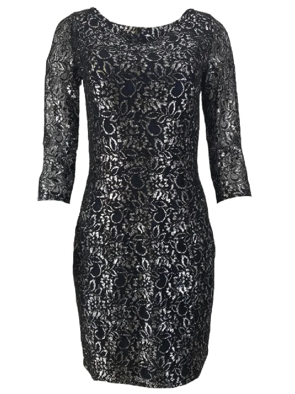 ERIN Women's Black Pensil Silver Embroidered Dress #310116136650 6 NWT Chic unclassified dresses