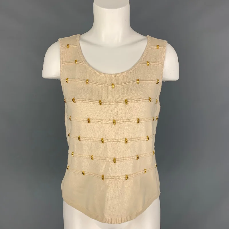 ESCADA Size 8 Cream Gold Wool Studded Sleeveless Dress Top Boho unclassified dresses