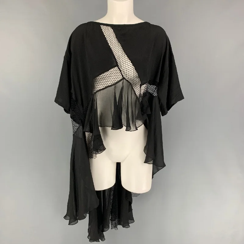 FAITH CONNEXION Size XS Black Silk Mixed Fabrics Asymmetrical Dress Top Preppy unclassified dresses