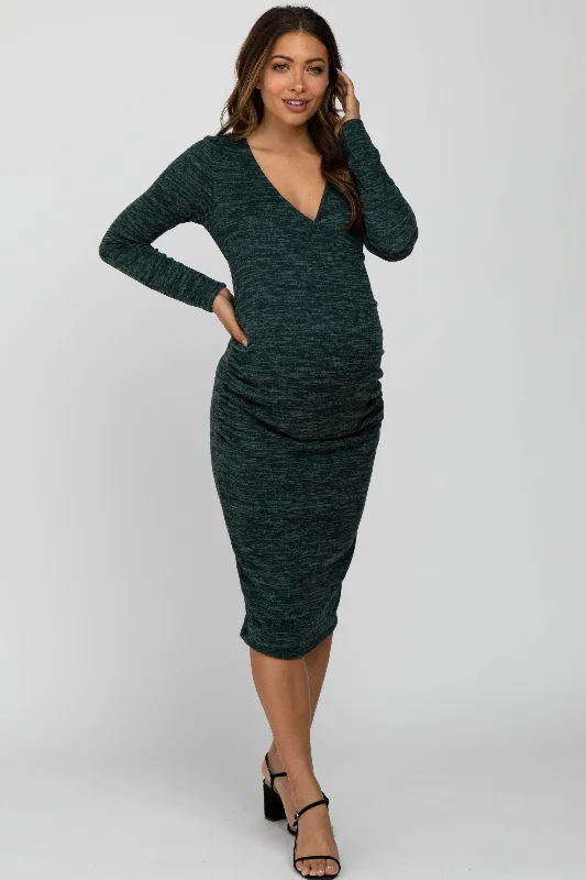 Forest Green Heather Wrap Fitted Maternity Dress Polka dot unclassified dresses