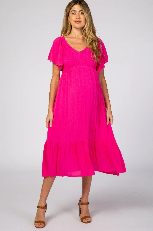 Fuchsia Smocked Ruffle Maternity Dress Stylish unclassified dresses