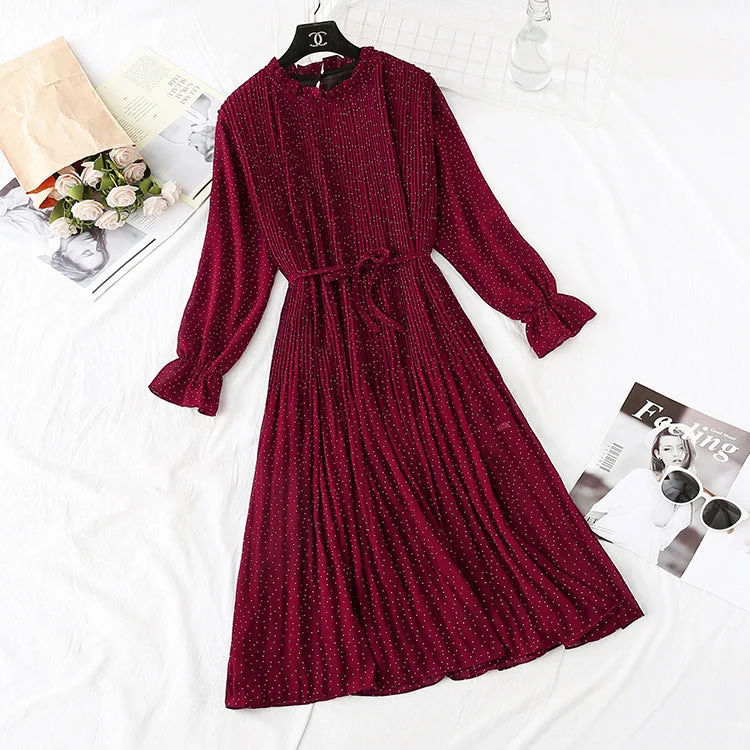 Gentle wind French retro wave point chiffon dress women  3986 Summer unclassified dresses