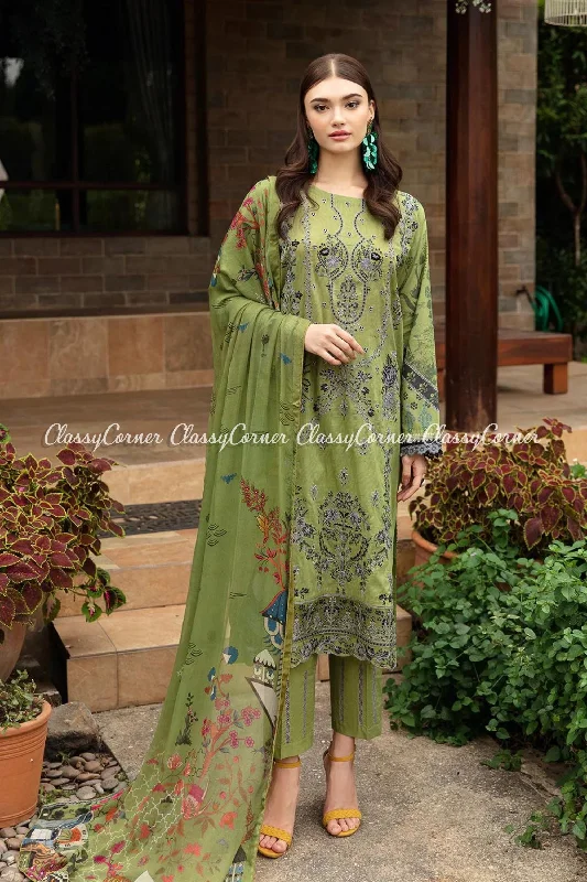 Green Lawn Embroidered Formal Salwar kameez Ruched unclassified dresses