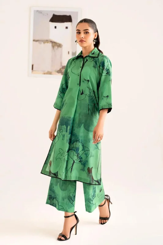 Green Readymade Lawn 2PC Co-ord Set Halter unclassified dresses