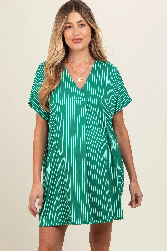 Green Striped Soft Knit Maternity Dress Long unclassified dresses