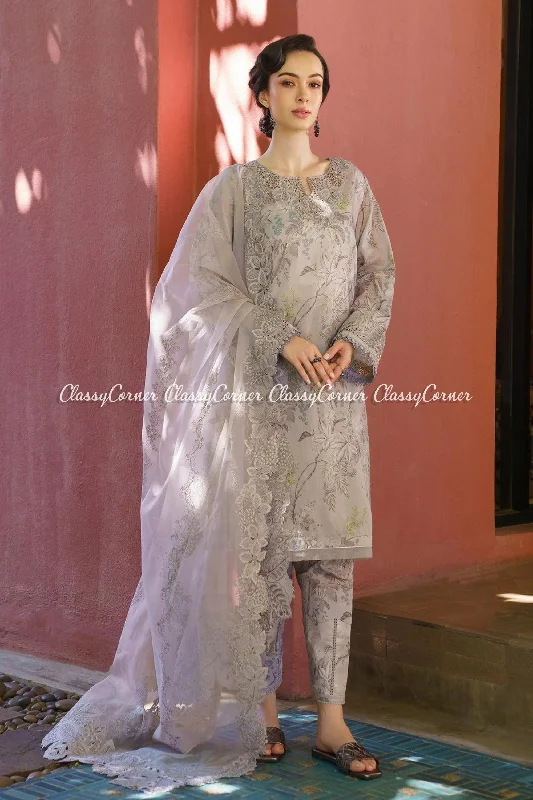 Grey Embroidered Lawn Salwar Kameez Date night unclassified dresses