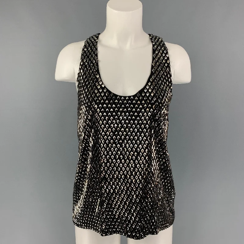 GUCCI Size 4 Black Silver Beaded Silk Sleeveless Dress Top Best-selling unclassified dresses