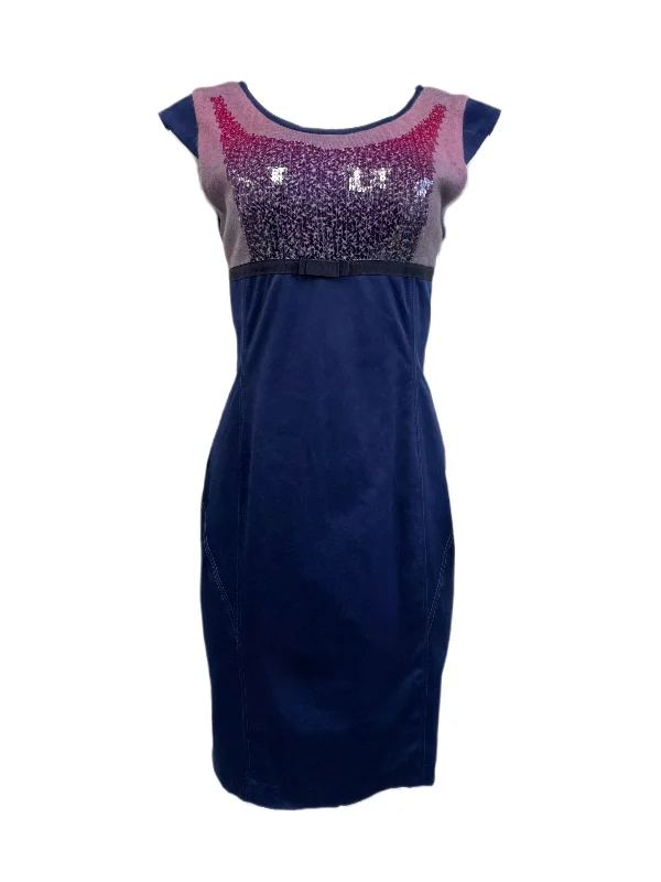 HYBRIS Women's Royal Blue Multi Empire Waist Sheath Dress IT Sz IV NWT $258 Ruched unclassified dresses