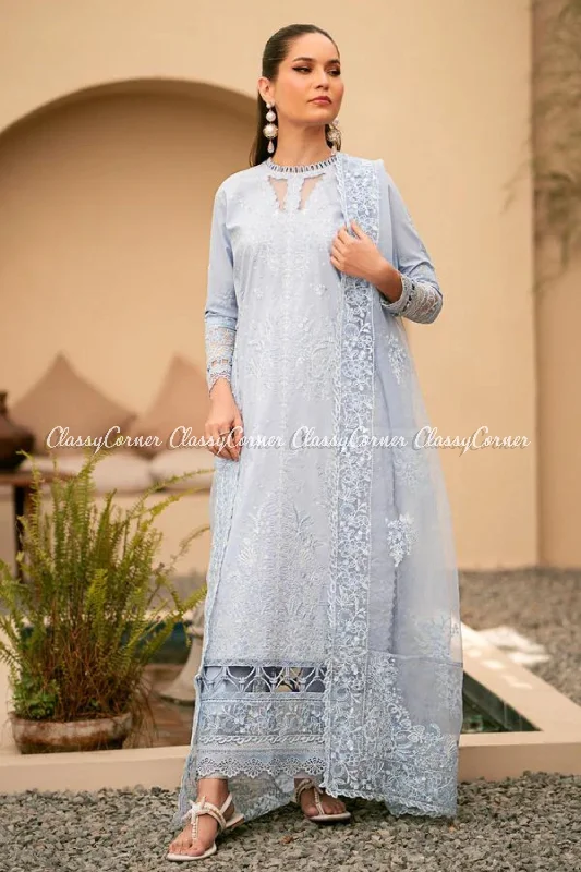 Ice Blue Lawn Readymade 3PC Suit Striped unclassified dresses