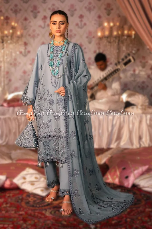 Ice Grey Embroidered Lawn Pakistani Suit Knitted unclassified dresses