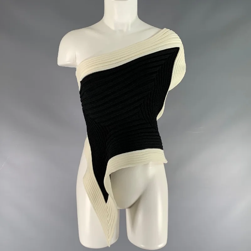 ISSEY MIYAKE Size 2 Black White Polyester Ribbed One Shoulder Dress Top Comfortable unclassified dresses