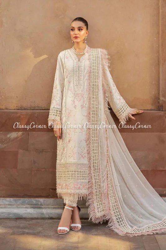 Ivory White Lawn Salwar Kameez Denim unclassified dresses