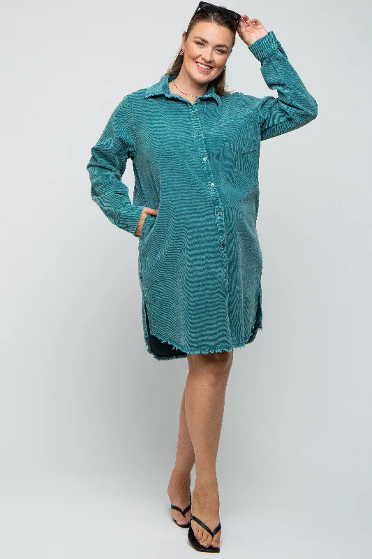 Jade Corduroy Button Down Collared Plus Maternity Dress Bold pattern unclassified dresses