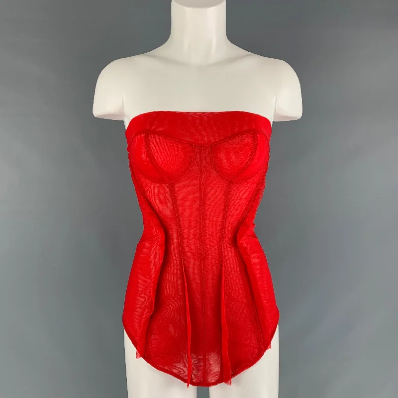 KATHRYN BOWEN Size 2 Red Nylon Spandex Mesh Bustier Dress Top Everyday wear unclassified dresses