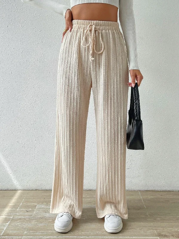 Knot Waist Texture Knitted Wide Leg Trousers Women's Clothing Wrap unclassified dresses