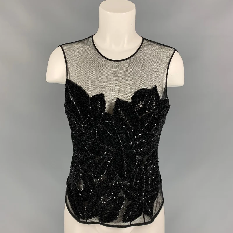 LA PERLA Size 8 Black Polyurethane Blend Velvet Beaded Dress Top Office unclassified dresses