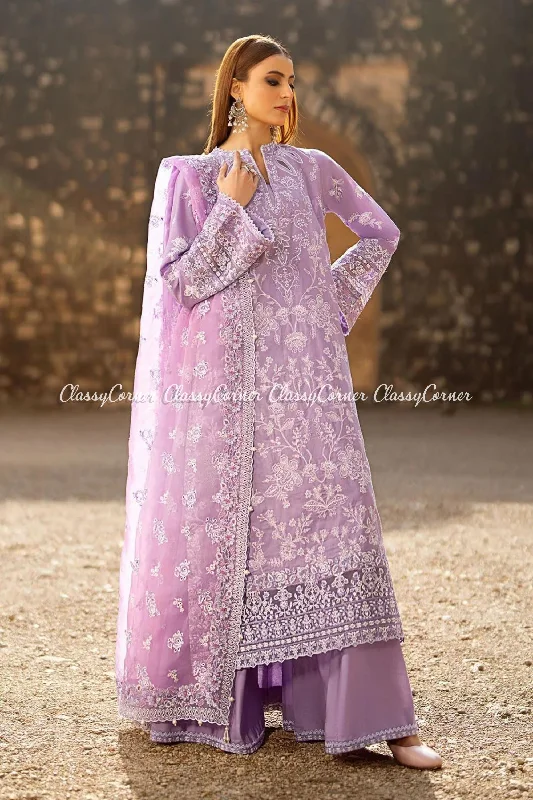 Lavender White Lawn Embroidered Suit Ruffled unclassified dresses