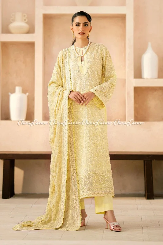 Lemon Yellow Lawn 3pc Suit Earthy tone unclassified dresses