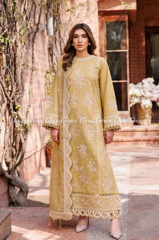 Lemon Yellow Lawn 3PC Suit Denim unclassified dresses