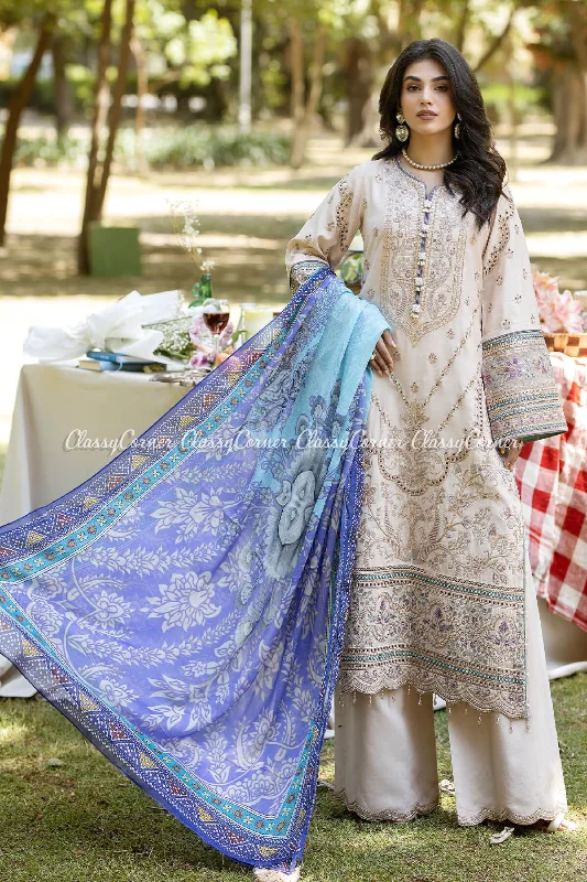 Light Beige Pakistani Lawn Suit Metallic unclassified dresses