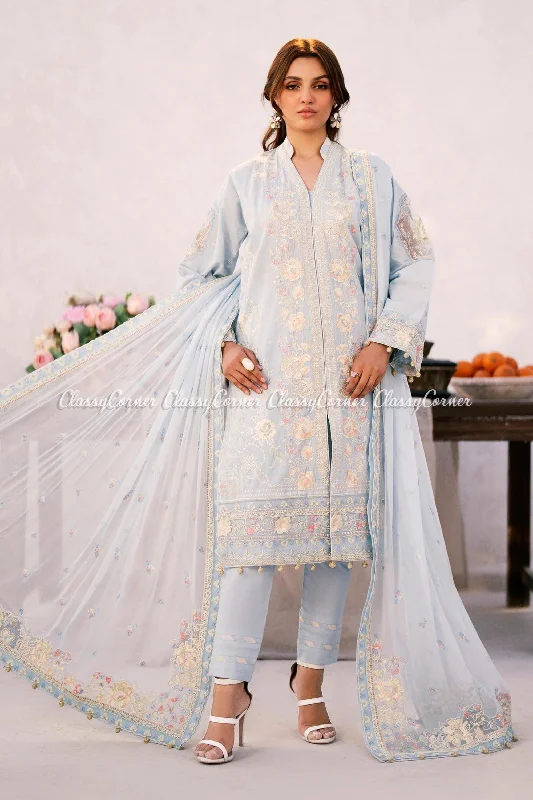 Light Blue Embroidered Lawn Salwar Kameez Anniversary unclassified dresses