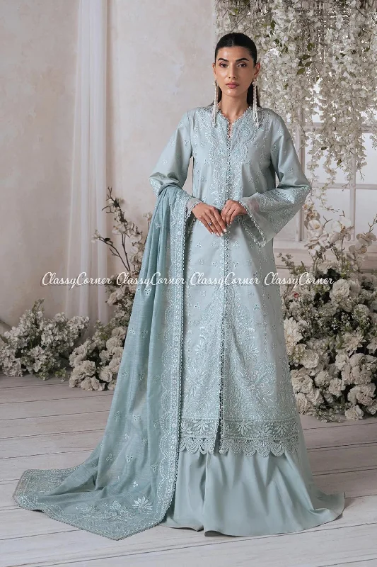 Light Blue Lawn Embroidered Pakistani Sharara Club unclassified dresses