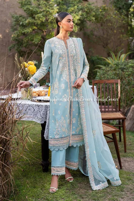 Light Blue Lawn Embroidered Salwar Kameez Corset unclassified dresses