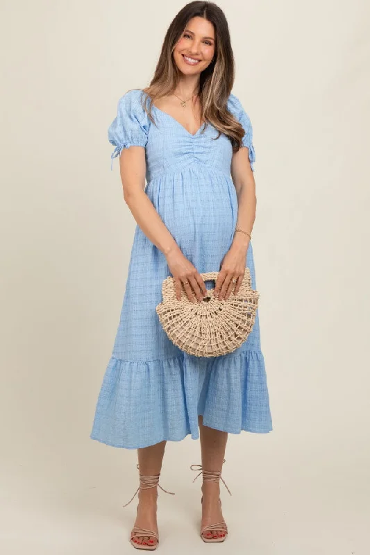 Light Blue Solid Sweet Heart Maternity Dress Neutral tone unclassified dresses