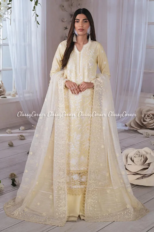 Light Yellow Embroidered Lawn Sharara Beach unclassified dresses