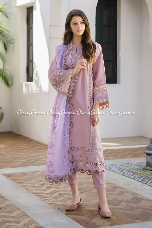 Lilac Embroidered Lawn Pakistani 3pc Suit Discounted unclassified dresses